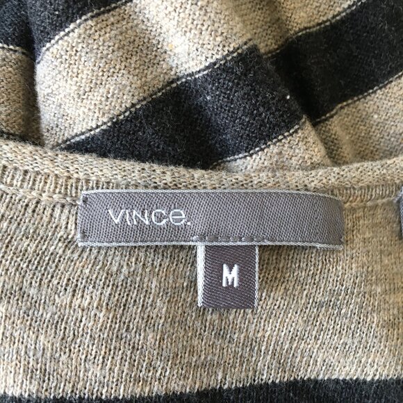 VINCE Taupe Dark Gray Striped Sleeveless Knit Maxi Dress - Picture 2 of 10